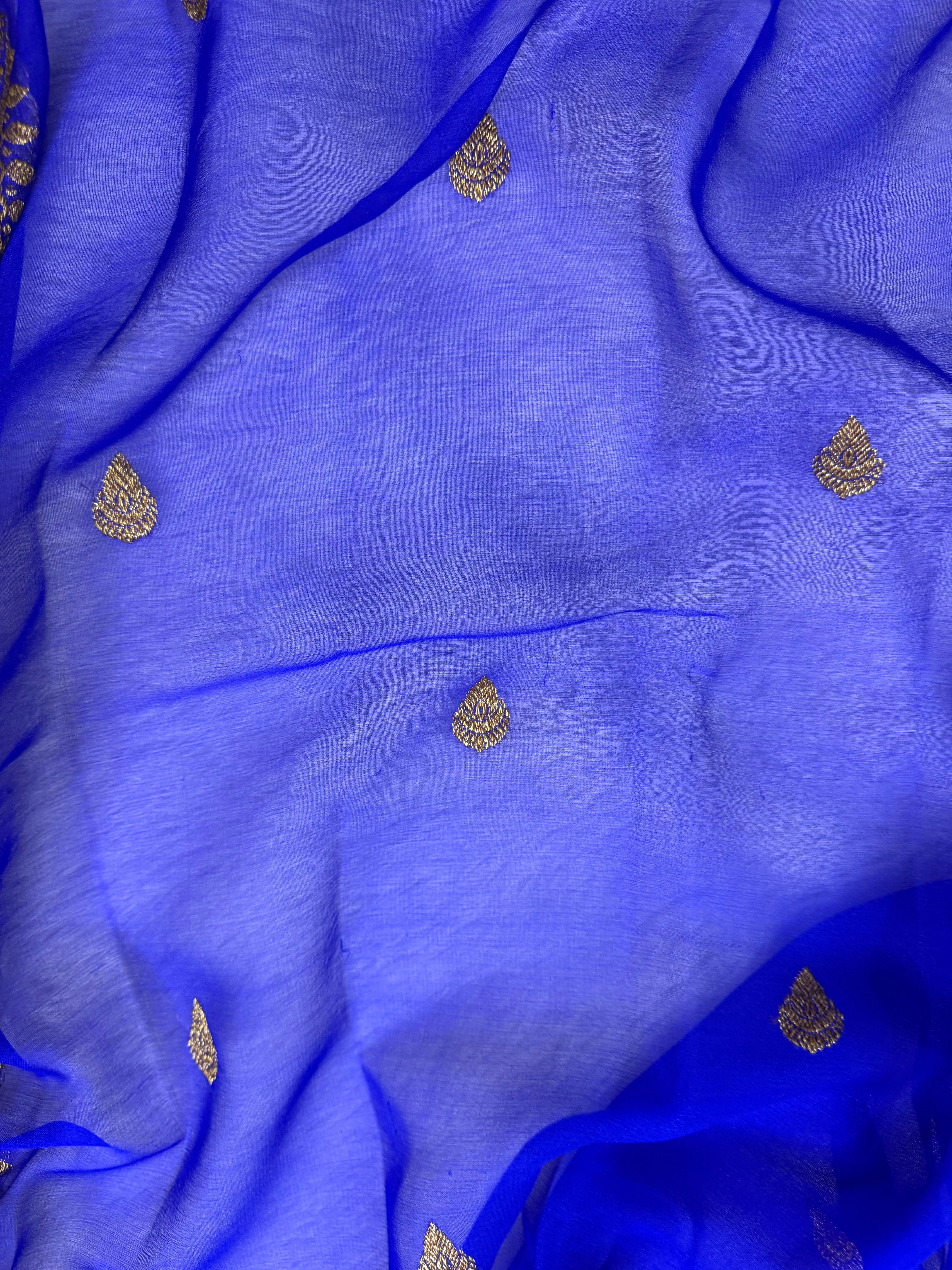 Royal Blue Pure khaddi Chiffon Silk Banarasi Saree