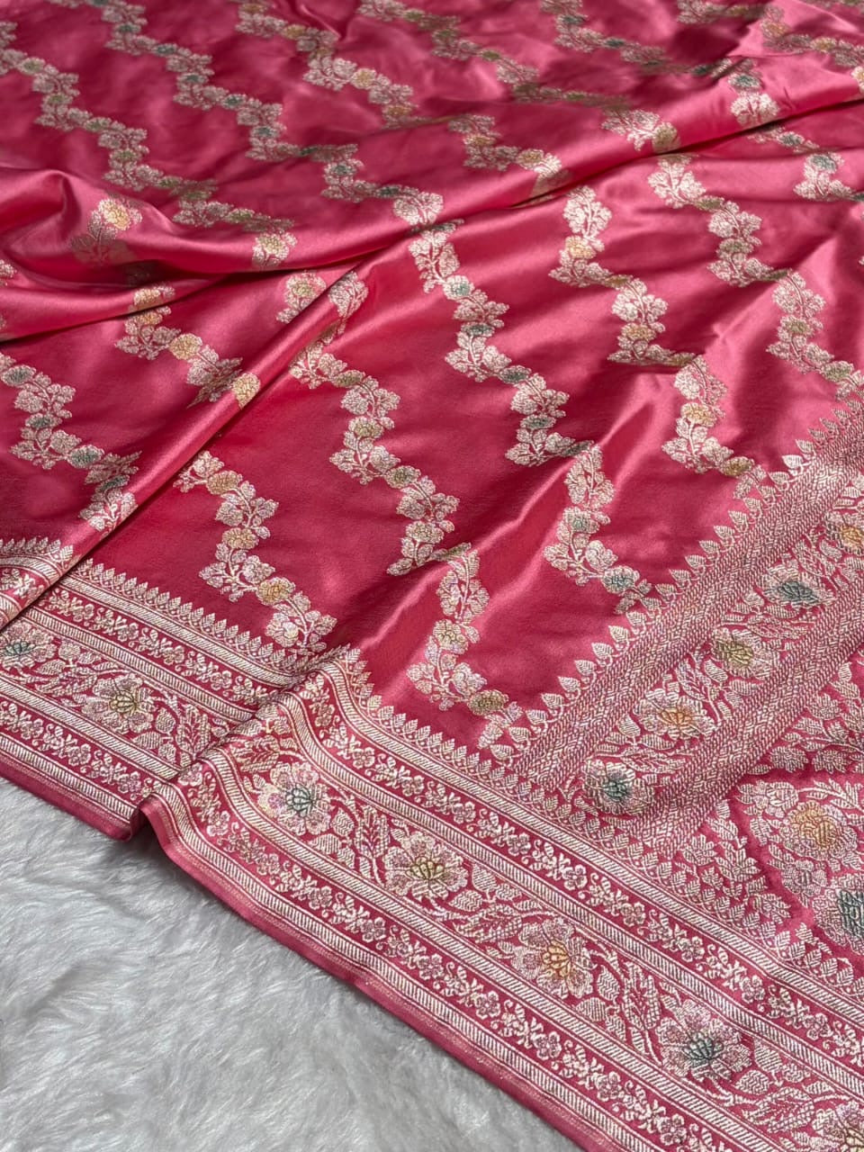 Rosy Pink Meenakari Mashru Katan Silk Banarasi Saree