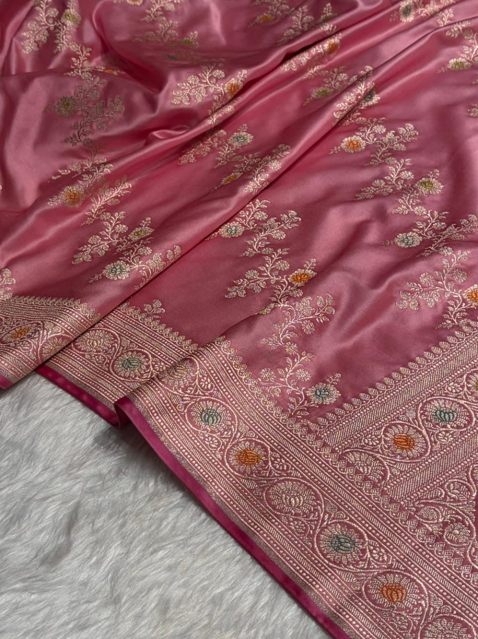 Pink Meenakari Mashru Katan Silk Banarasi Saree