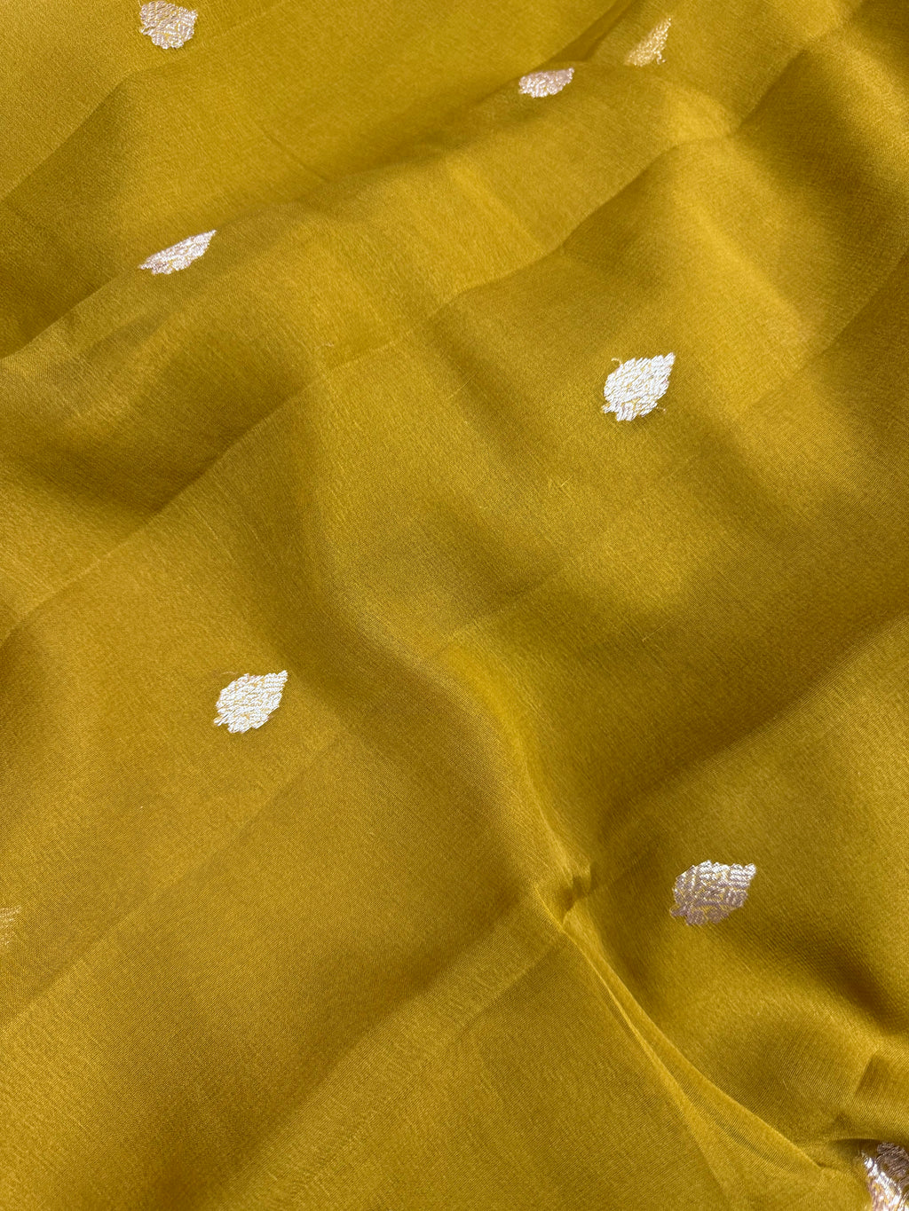 Golden Mustard Pure Khaddi Chiffon Silk Banarasi Saree
