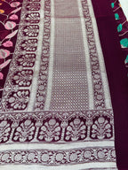 Deep Red Pure Tusser Georgette With Floral Meenakari Jall Banarasi Saree