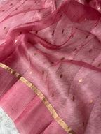 Dusty Rose Stripe Sona & Roopa Pure Kora Organza Silk Banarasi Saree
