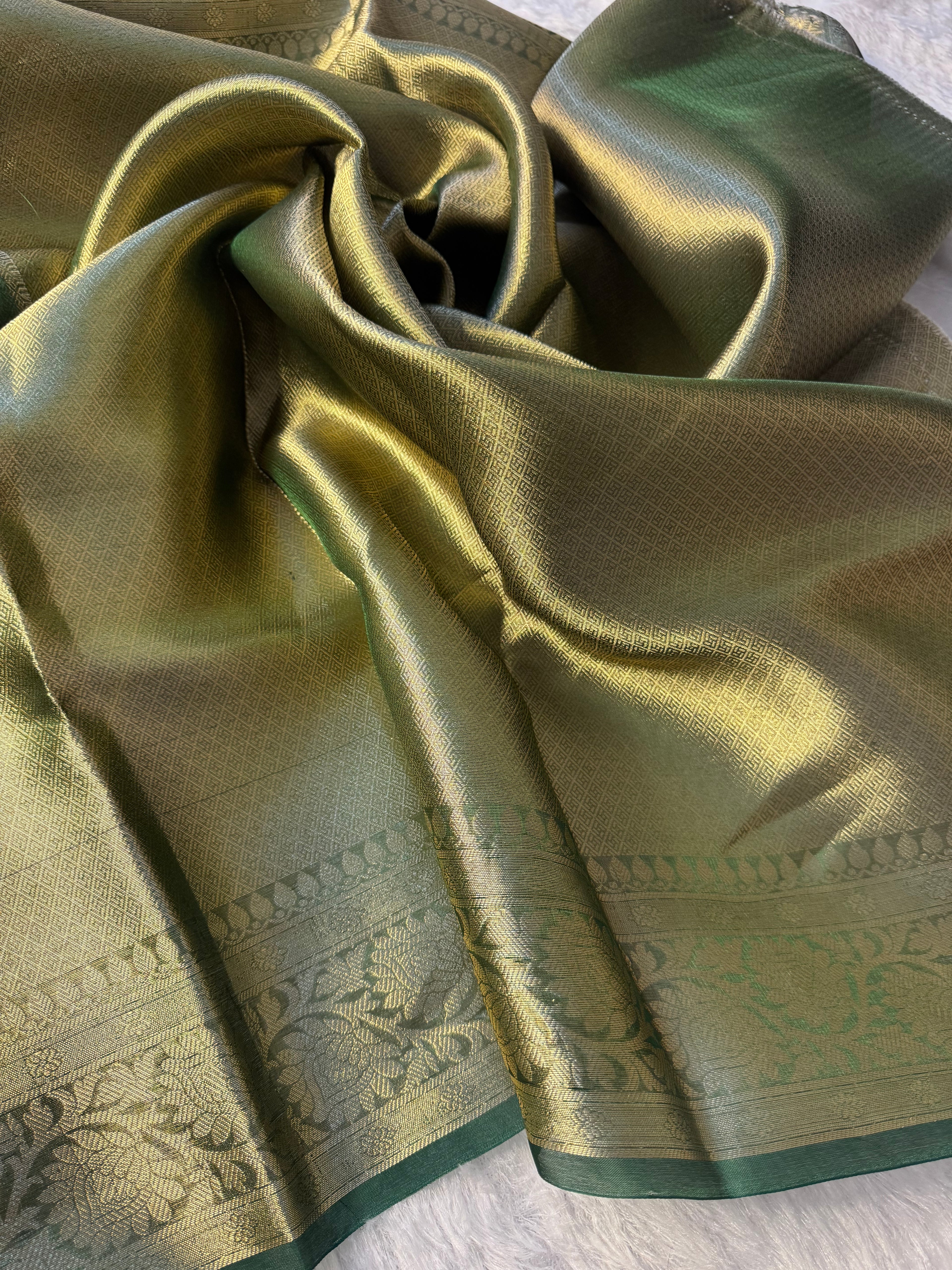 Dark Green Pure Tissue Silk Banarasi Saree