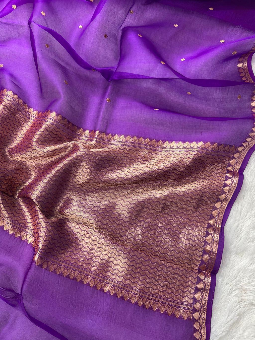Purple Pure Kora Organza Silk Banarasi Saree