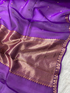 Purple Pure Kora Organza Silk Banarasi Saree