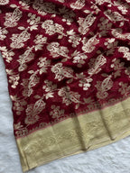 Maroon & Tusser Pure Khaddi Georgette Silk Banarasi Saree