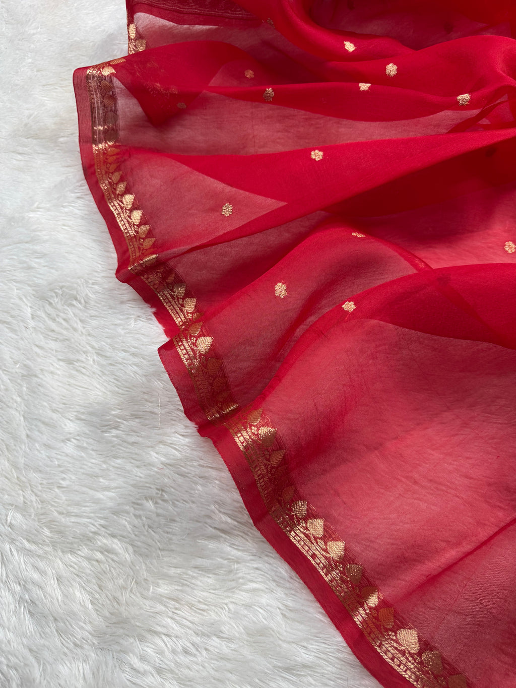 Red Pure Kora Organza Banarasi Saree
