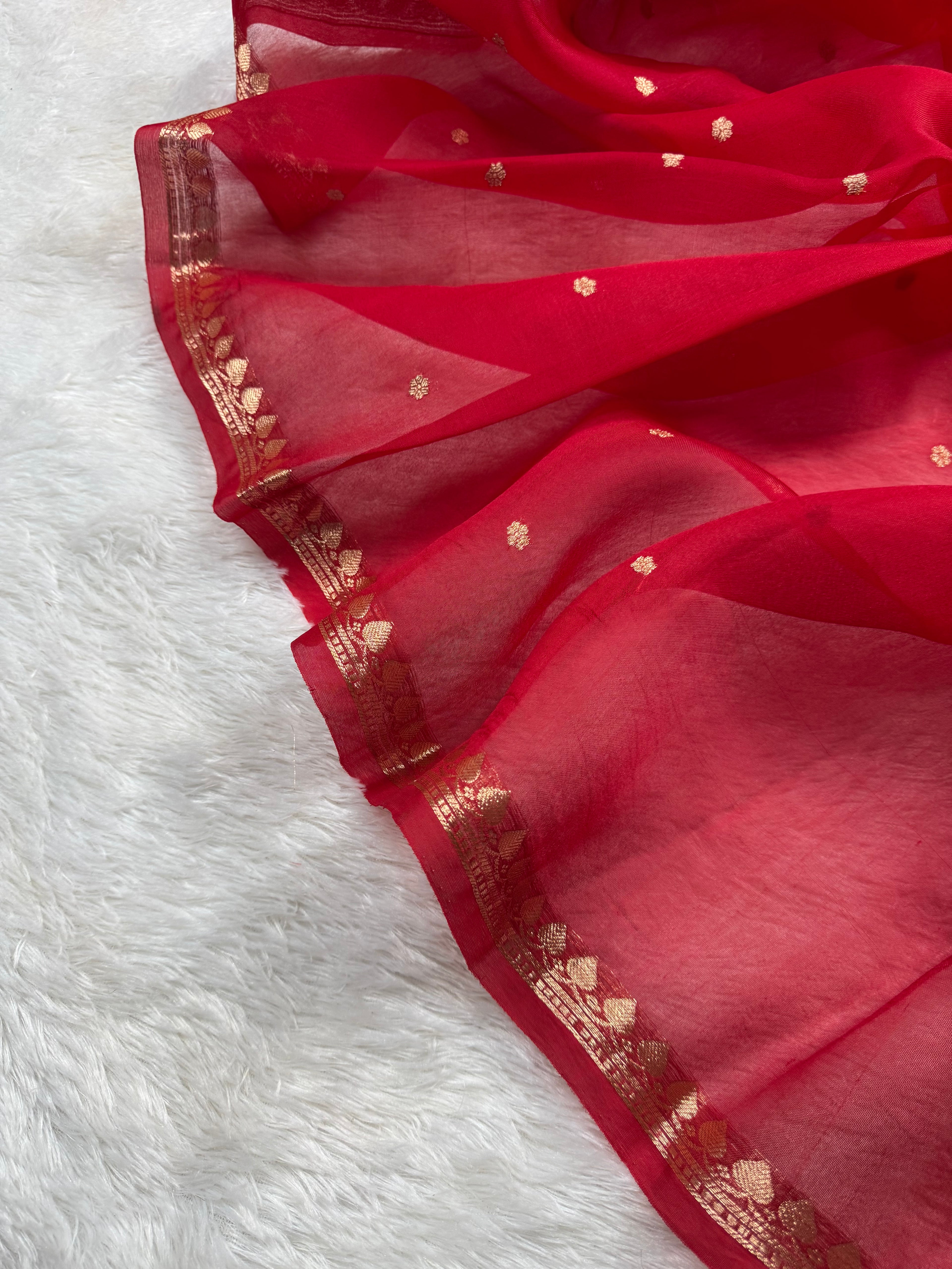 Red Pure Kora Organza Banarasi Saree