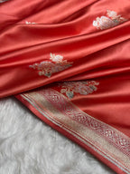 Peach Meenakari Mashru Katan Silk Banarasi Saree