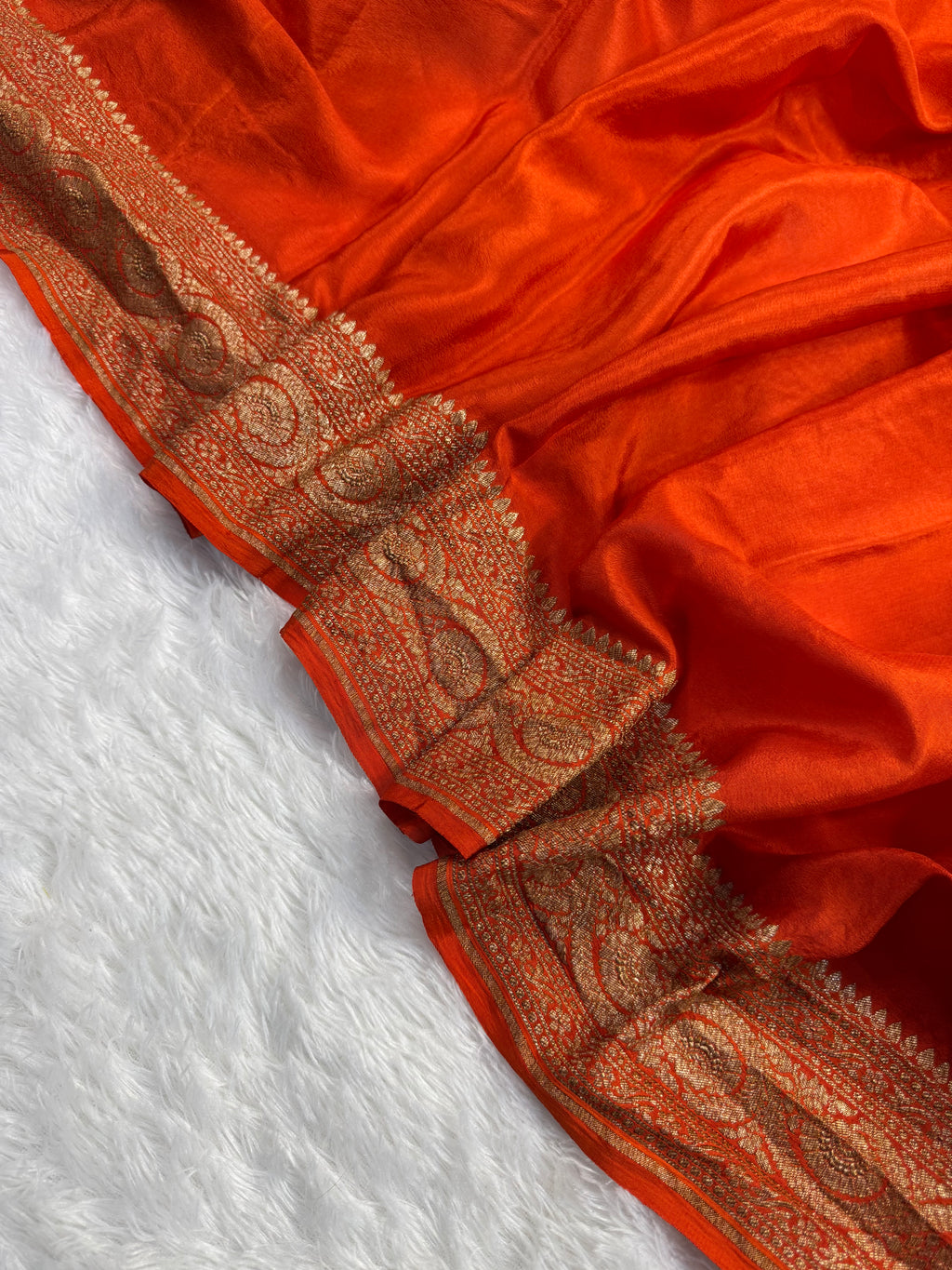 Rust Pure Khaddi Crep Silk Banarasi Saree