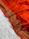 Rust Pure Khaddi Crep Silk Banarasi Saree