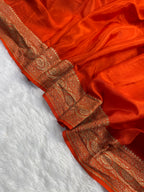 Rust Pure Khaddi Crep Silk Banarasi Saree