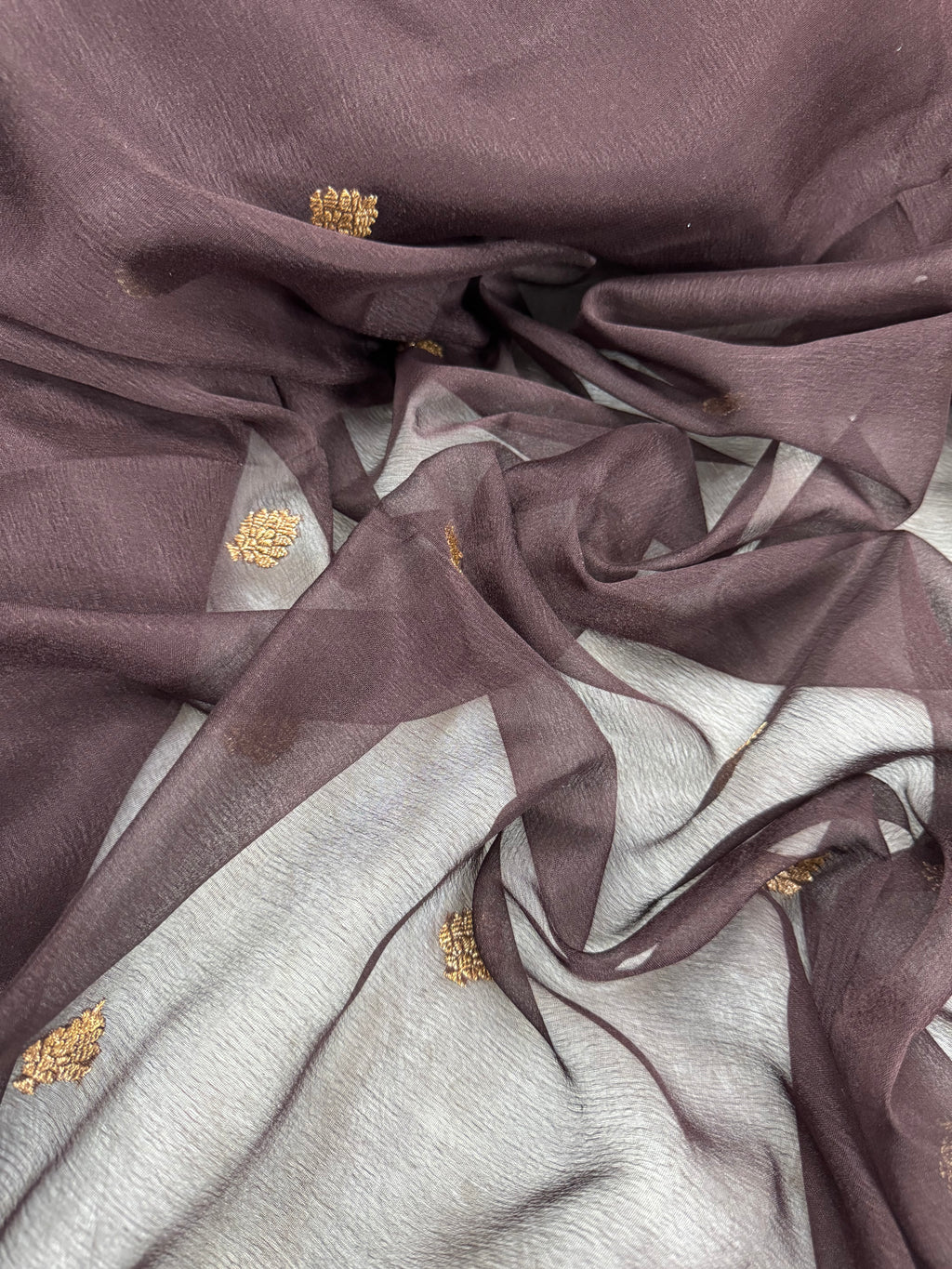 Chocolate Brown Pure khaddi Chiffon Silk Banarasi Saree