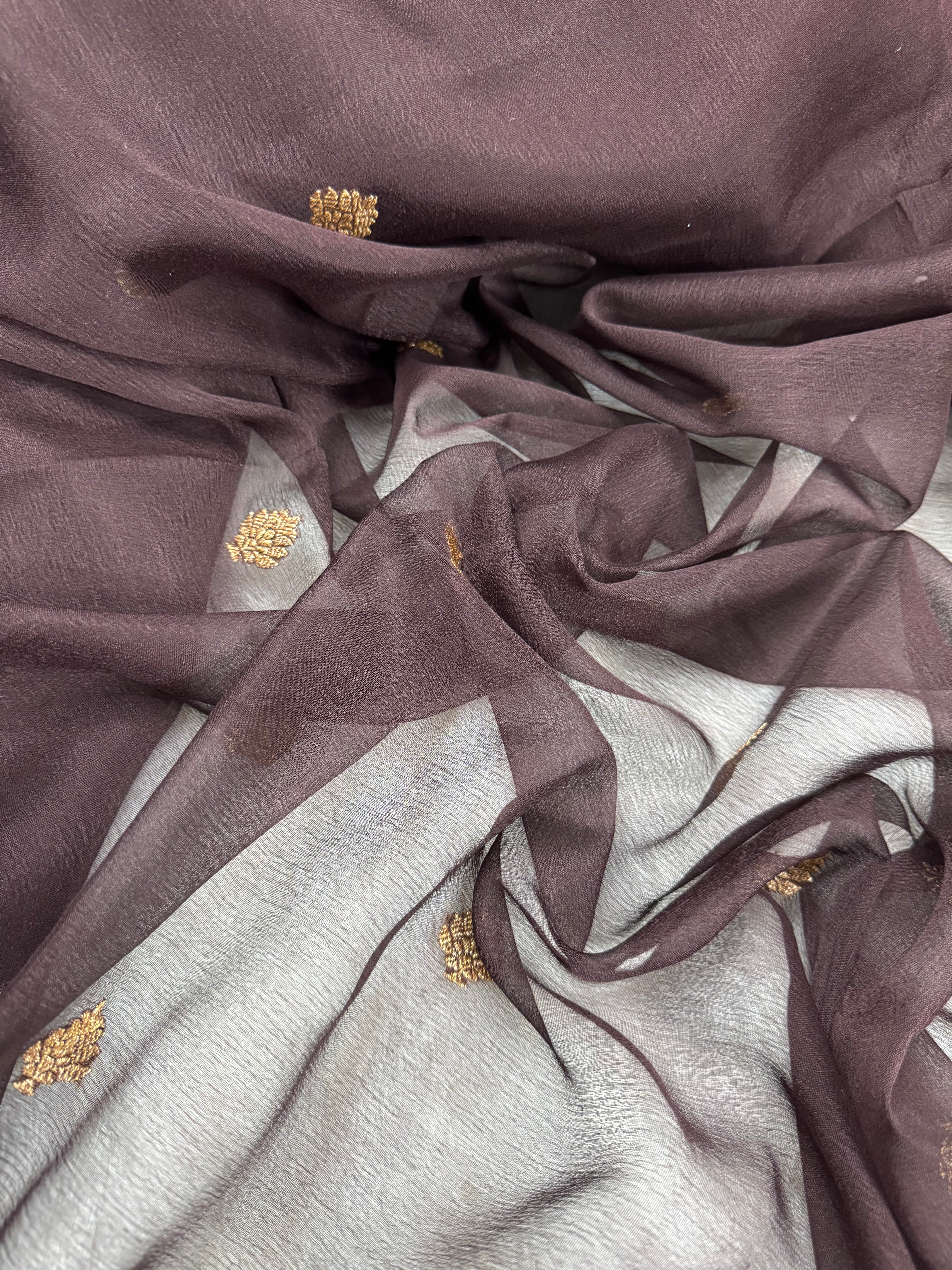Chocolate Brown Pure khaddi Chiffon Silk Banarasi Saree
