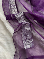 Rani Pink & Deep Purple Pure Khaddi Chiffon Silk Banarasi Saree