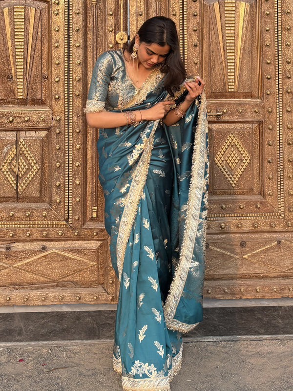 Saffire Green Banarasi Nazakat Soft Silk Saree