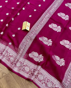 Rani Pink Pure Khaddi Chiffon Silk Banarasi Saree