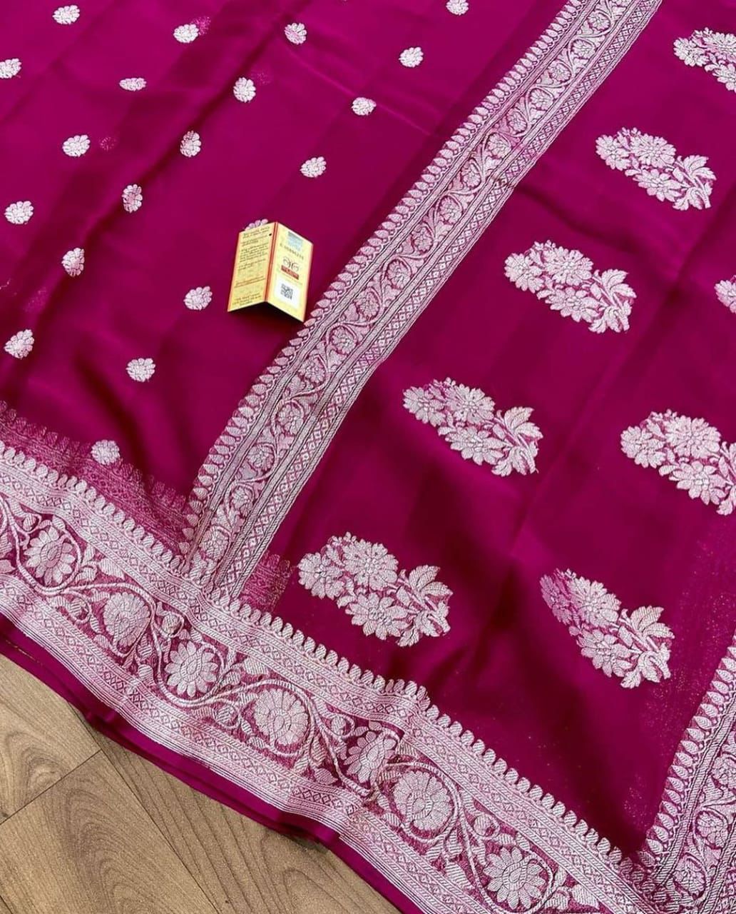 Rani Pink Pure Khaddi Chiffon Silk Banarasi Saree