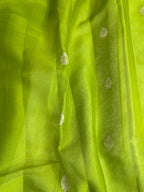 Lime Green & Rani Pink Pure Khaddi Chiffon Silk Banarasi Saree