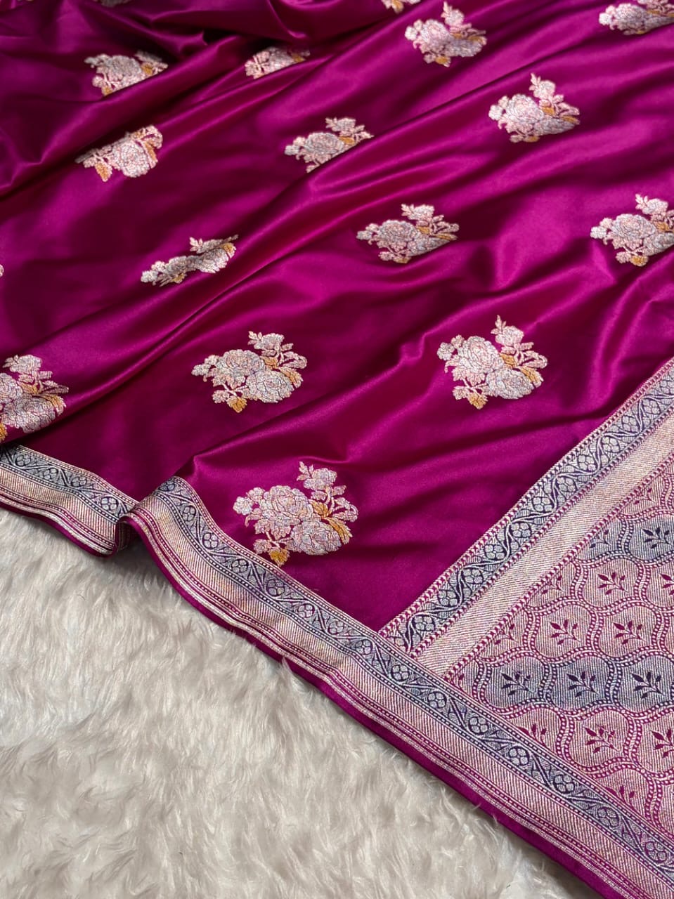 Magenta Meenakari Mashru Katan Silk Banarasi Saree