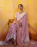 Baby Pink With Handbrush Pure Khaddi Georgette Silk Banarasi Saree