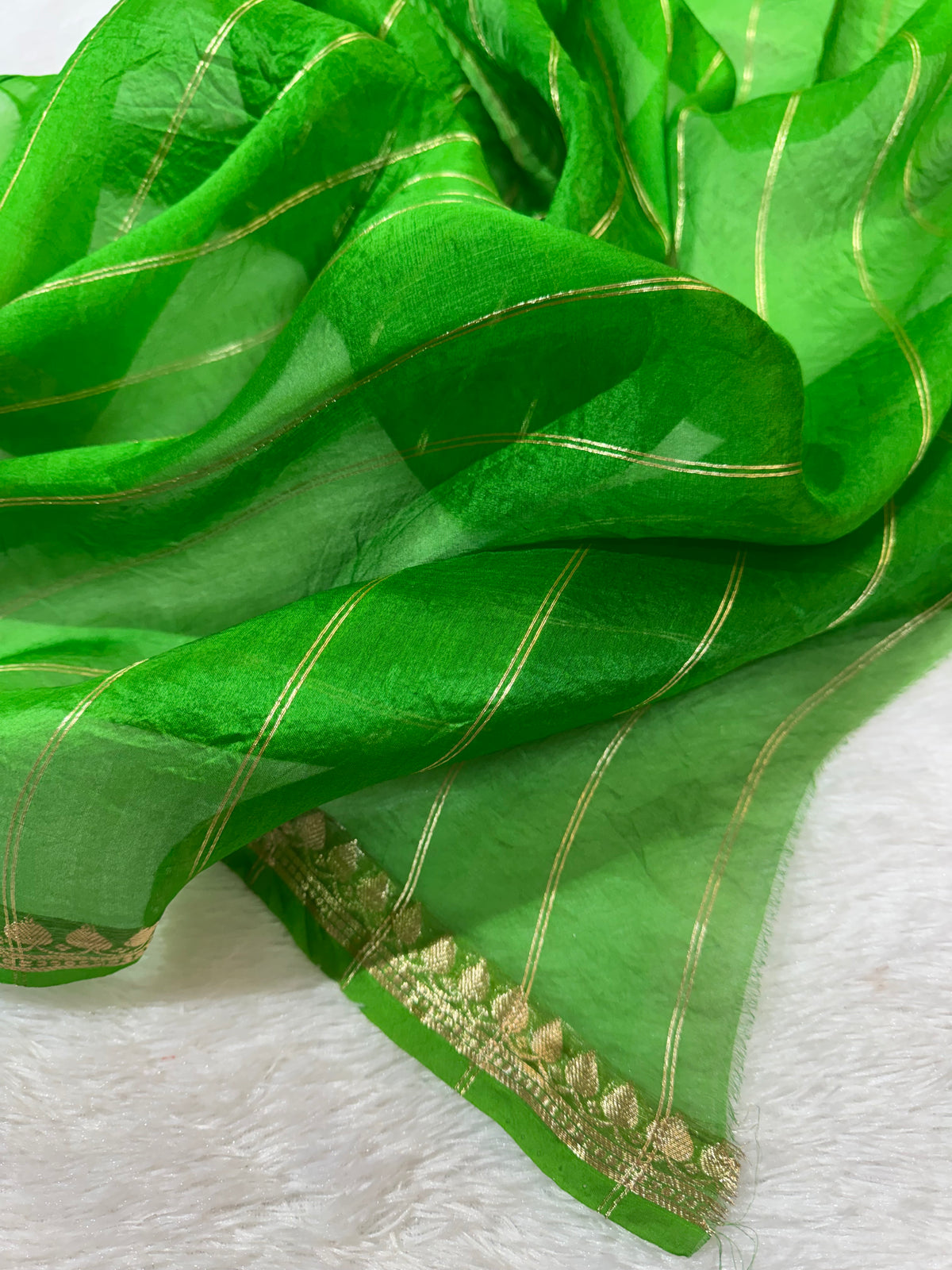Magenta Pink & Green Pure Kora Organza Silk Banarasi Saree