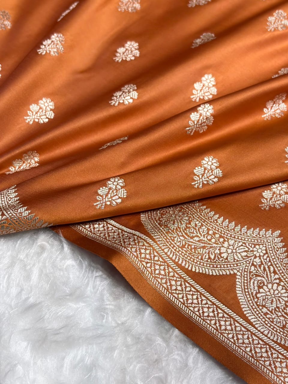 Burnt Orange Mashru Katan Silk Banarasi Saree