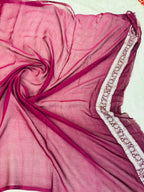 Deep Red Pure Tusser Georgette With Floral Meenakari Jall Banarasi Saree