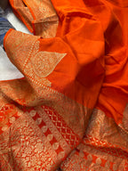 Rust Pure Khaddi Crep Silk Banarasi Saree