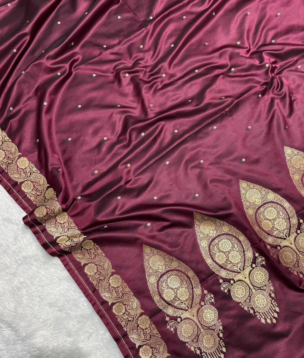 Wine Maroon Mashru Katan Silk Banarasi Saree
