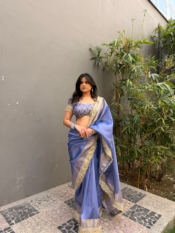 Lavender Blue Banarasi Riwaayat Tissue Silk Saree