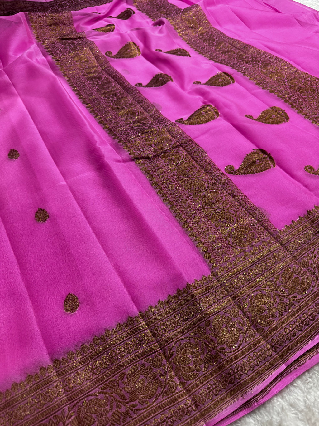 Baby Pink Pure khaddi Chiffon Silk Banarasi Border Booti Saree