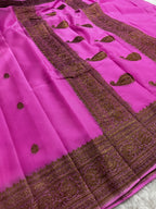 Baby Pink Pure khaddi Chiffon Silk Banarasi Border Booti Saree
