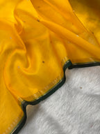 Mustard Yellow & Bottle Green Pure Kora Organza Silk Banarasi Saree