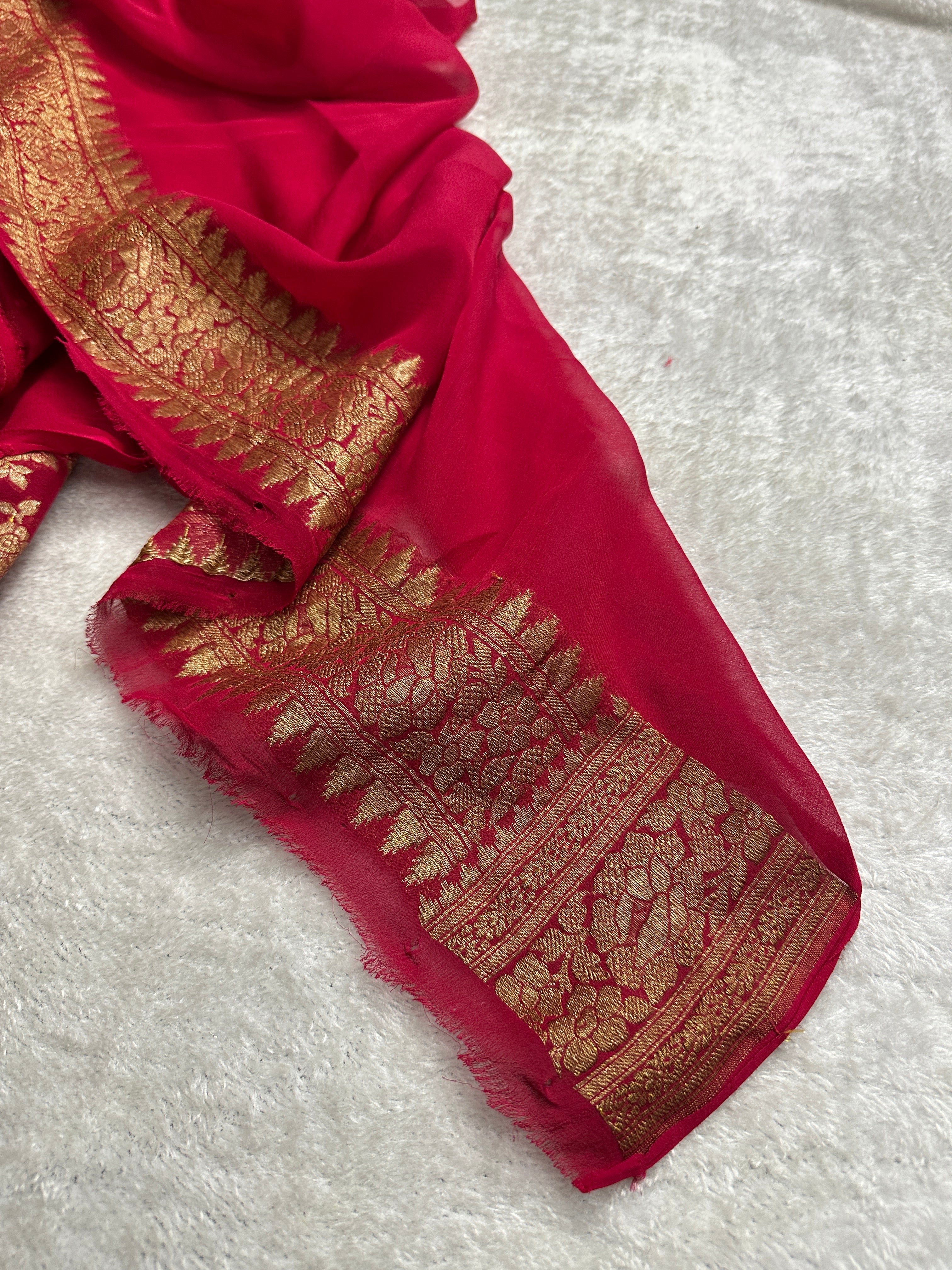 Red Pure Khaddi Georgette Silk Banarasi Saree