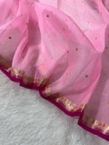 Baby Pink & Rani Pink Pure Kora Organza Silk Banarasi Saree