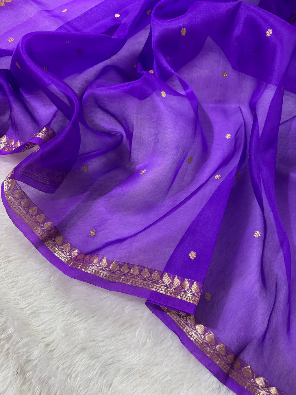 Voilet Pure Kora Organza Silk Banarasi Saree