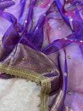 Purple Tissue Silk Saree With Golden Ghungroo Butti Work & Luxury Lace Border