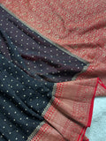 Black & Red Pure Khaddi Georgette Silk Banarasi Saree