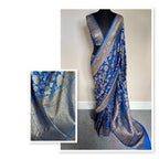 Royal Blue Pure Khaddi Georgette Silk Banarasi Saree