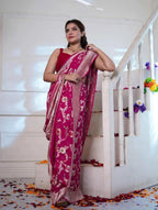 Rani Pink Pure Khaddi Georgette Silk Banarasi Meenakari Saree