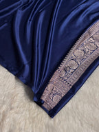 Navy Blue Meenakari Mashru Katan Silk Banarasi Saree