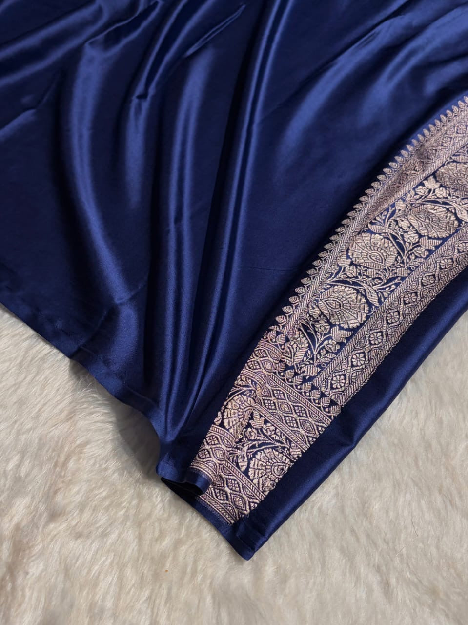 Navy Blue Meenakari Mashru Katan Silk Banarasi Saree