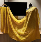 Mustard Yellow Pure Khaddi Georgette Silk Banarasi Booti Saree