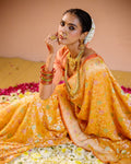 Mustard Orange With Handbrush Pure Khaddi Georgette Silk Banarasi Saree