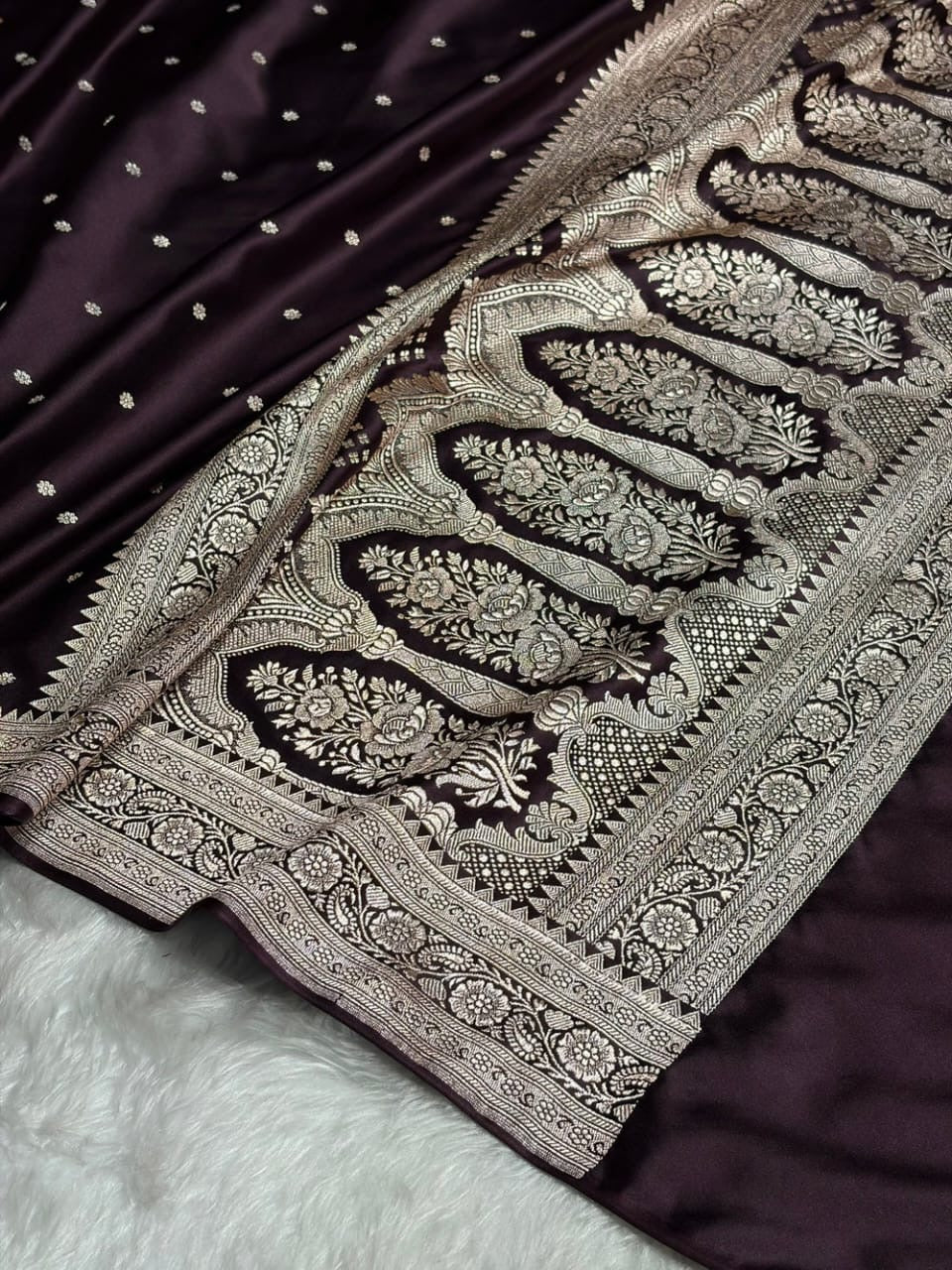 Deep Wine Mashru Katan Silk Banarasi Saree