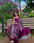 Rani Pink Stripe Pure Tissue Silk Banarasi Saree