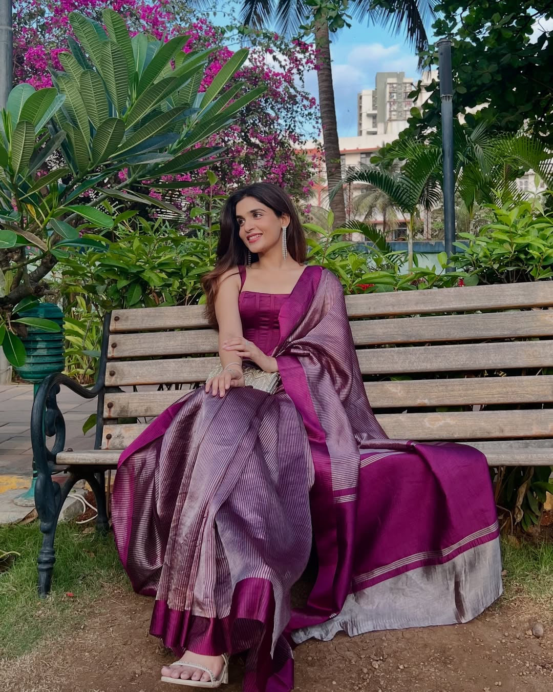Rani Pink Stripe Pure Tissue Silk Banarasi Saree