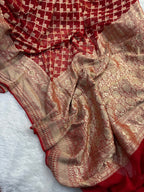 Rust Orange Pure Khaddi Georgette Silk Banarasi Saree