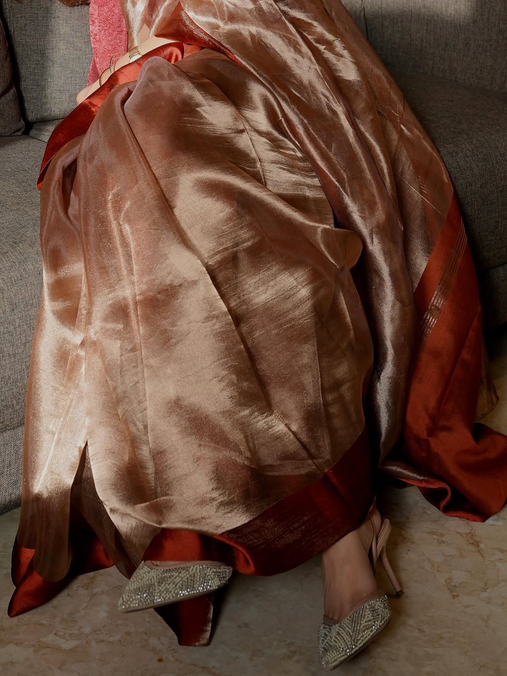 Rust Orange Pure Glass Tissue Silk Banarasi Saree